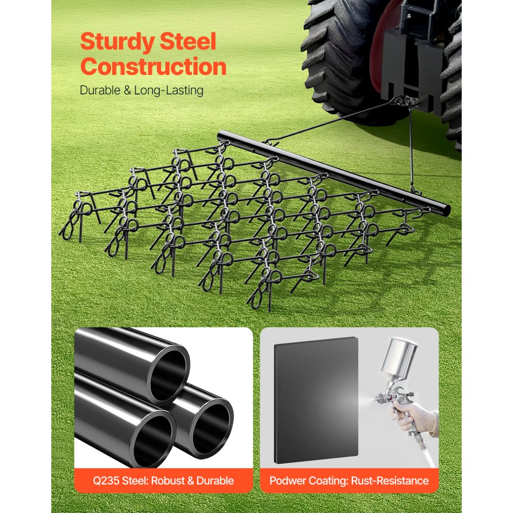 VEVOR Drag Harrow, 5 x 4.5 ft Durable Chain Harrow with 60 Sharp Teeth, Suitable for ATV UTV Tractor, Ideal for Soil Preparation, Seeding, Smoothing Landscapes, and Yard Gravel Driveway Maintenance