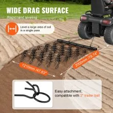 VEVOR Drag Harrow, 4'x4' Heavy-Duty Chain Harrow with 69 Teeth, ATV UTV Tractor Attachments Field Drag Mat for Sod Prepping, Seeding Lawns, Landscape Leveling, Harrow Rake for Gravel Driveway Yard