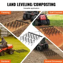 VEVOR Drag Harrow, 4'x4' Heavy-Duty Chain Harrow with 69 Teeth, ATV UTV Tractor Attachments Field Drag Mat for Sod Prepping, Seeding Lawns, Landscape Leveling, Harrow Rake for Gravel Driveway Yard