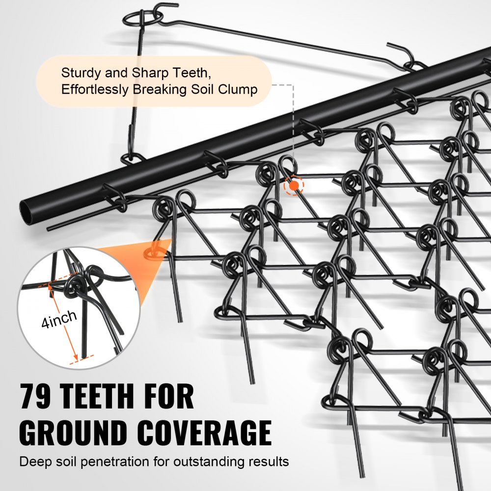 VEVOR Drag Harrow, 4'x5.6' Heavy-Duty Chain Harrow with 69 Teeth, ATV UTV Tractor Attachments Field Drag Mat for Sod Prepping, Seeding Lawns, Landscape Leveling, Harrow Rake for Gravel Driveway Yard