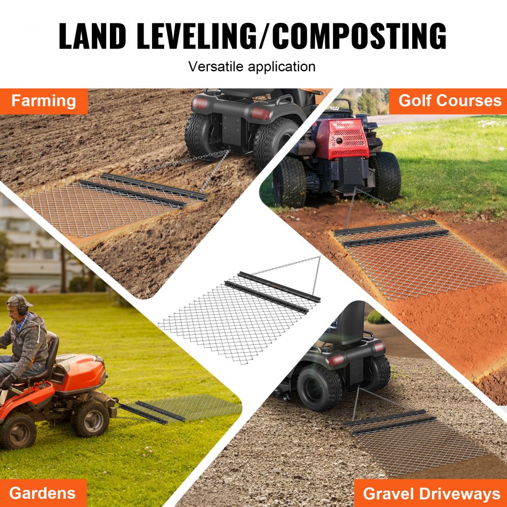 VEVOR Drag Harrow, 4' x 5' ATV Chain Harrow, Q235 Steel UTV Tractor Attachments Field Drag Mat for Landscape Leveling or Sod Prepping, Towable Harrow Rake Grader for Gravel Driveway, Farm, Field