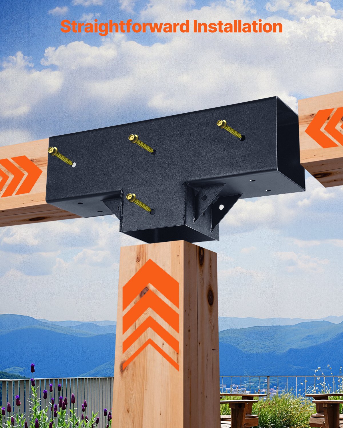 VEVOR Pergola Kit 2-Pack, T-Shaped 4x4 (Actual 3.5x3.5 Inch), 3-Way Pergola Brackets DIY Woodworking Gazebo Bracket Kit with Screws for 3.5x3.5 Inch Wood Beams in Actual Size for Outdoor Party Banquet