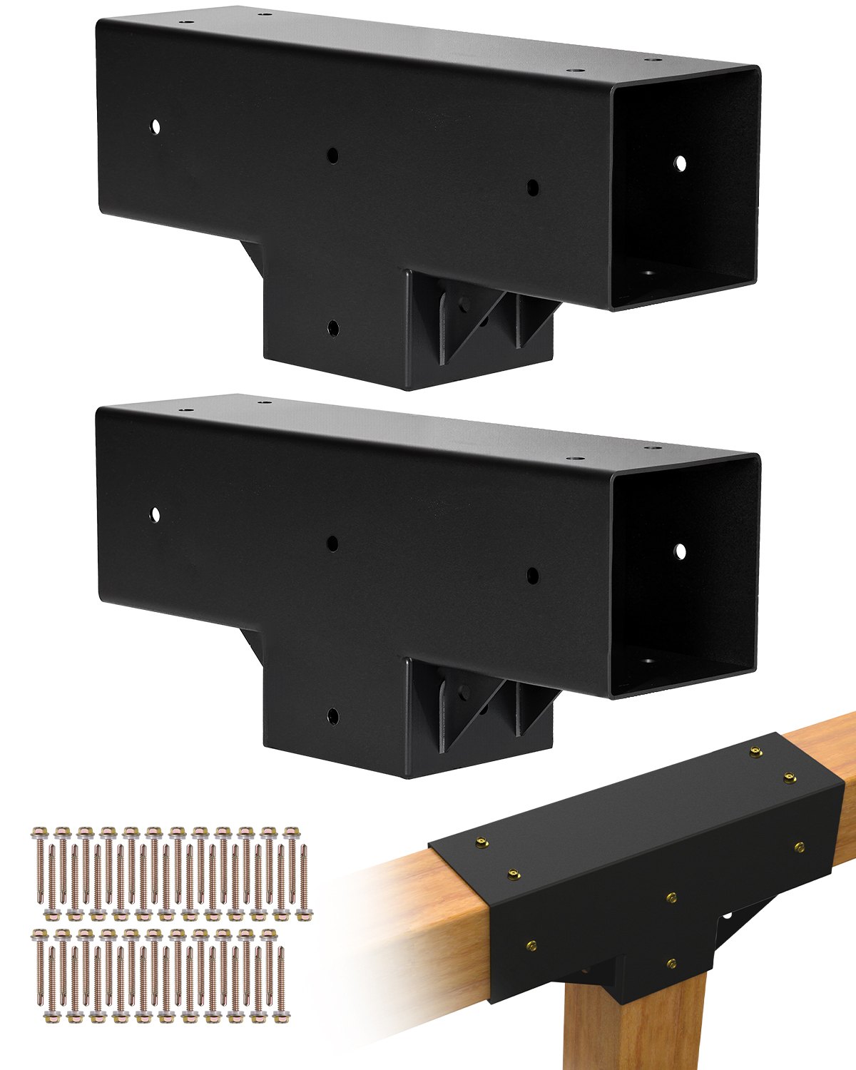 VEVOR Pergola Kit 2-Pack, T-Shaped 4x4 (Actual 3.5x3.5 Inch), 3-Way Pergola Brackets DIY Woodworking Gazebo Bracket Kit with Screws for 3.5x3.5 Inch Wood Beams in Actual Size for Outdoor Party Banquet