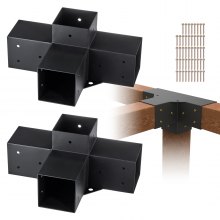 VEVOR Pergola Bracket Kit 4''x4''(Inner Size 3.6x3.6), 2pcs 4-Way Heavy Duty Corner Bracket Woodworks DIY Post Base Kit, Easy Installation Wooden Beams for Gazebos, Patio Pergolas, Log Cabin Outdoor