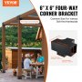 VEVOR Kit de suport pentru pergola 152x152mm, 2 buc. Suport de colț rezistent în 4 direcții Kit de bază pentru stâlp pentru lucrările din lemn, Instalare ușoară Grinzi de lemn pentru foișoare, pergole de terasă, feronerie pentru pergolă de exterior
