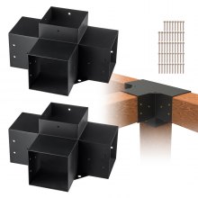 VEVOR Pergola Bracket Kit 6''x6'', 2pcs 4-Way Heavy Duty Corner Bracket Woodworks DIY Post Base Kit, Easy Installation Wooden Beams for Gazebos, Patio Pergolas, Log Cabin Outdoor Pergola Hardware