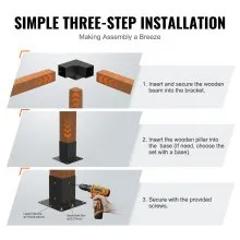 VEVOR Pergola Bracket Kit 4''x4'', 4pcs 3-Way Heavy Duty Corner Bracket Woodworks DIY Post Base Kit, Easy Installation Wooden Beams for Gazebos, Patio Pergolas, Log Cabin Outdoor Pergola Hardware