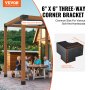VEVOR Kit de suport pentru pergola 152x152mm, 4 buc. Suport de colț rezistent în 3 căi Lucrări de lemn Kit de bază pentru stâlp de bricolaj, Grinzi de lemn de instalare ușoară pentru foișoare, pergole de terasă, feronerie de pergolă în aer liber