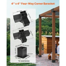4x4 Inch Pergola Bracket Kit Inner 3.5x3.5 3- and 4-Way Brackets with Bases