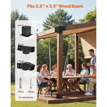 4x4 Inch Pergola Bracket Kit Inner 3.5x3.5 3-Way Slanted Brackets with Bases