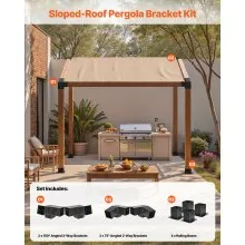 4x4 Inch Pergola Bracket Kit Inner 3.5x3.5 3-Way Slanted Brackets with Bases