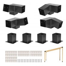 4x4 Inch Pergola Bracket Kit Inner 3.5x3.5 3-Way Slanted Brackets with Bases