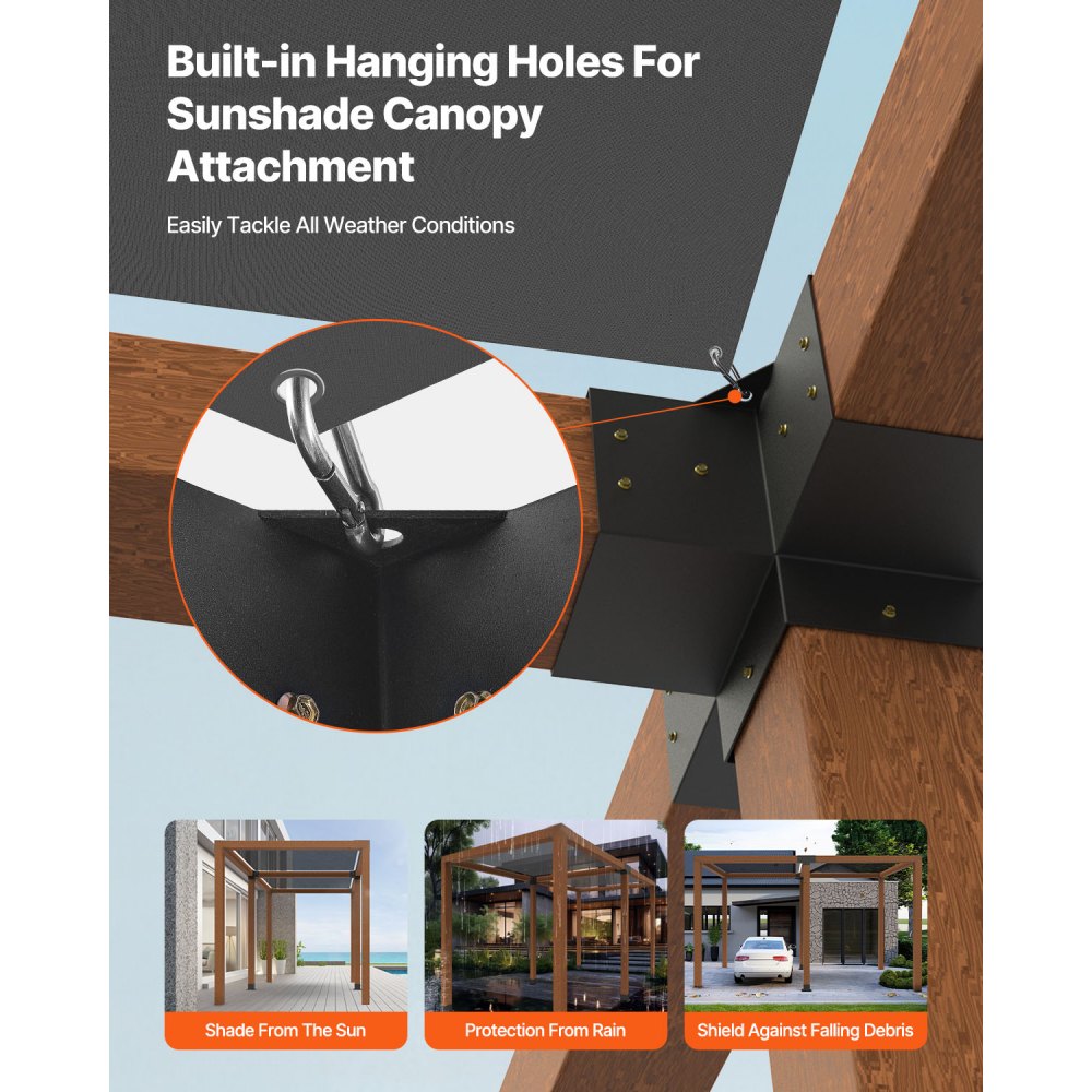 VEVOR Pergola Bracket Kit, 6x6 Inch (Inner Size 142 x 142 mm), 2 Pcs 4-Way Heavy Duty Corner Bracket Woodworks DIY Post Base Kit, Easy Installation Wooden Beams for Gazebos, Patio Pergolas, Log Cabin