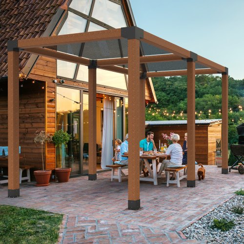 DEVALLEY 2-Way Pergola Brackets Kit For 6x6 Lumber - Black Galvanized Steel DIY Brackets For Pergolas, Gazebos, Cabins