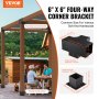 VEVOR Pergola Bracket Kit 6 x 6 inch, 4pcs 4-Way Heavy Duty Corner Bracket Woodworks DIY Post Base, Easy Installation Wooden Beams for Gazebos, Patio Pergolas, Log Cabin Outdoor Pergola Hardware