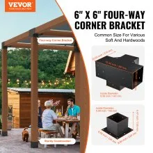 VEVOR Pergola Bracket Kit 6''x6'', 4pcs 4-Way Heavy Duty Corner Bracket Woodworks DIY Post Base Kit, Easy Installation Wooden Beams for Gazebos, Patio Pergolas, Log Cabin Outdoor Pergola Hardware