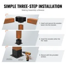 VEVOR Pergola Bracket Kit 6''x6'', 4pcs 4-Way Heavy Duty Corner Bracket Woodworks DIY Post Base Kit, Easy Installation Wooden Beams for Gazebos, Patio Pergolas, Log Cabin Outdoor Pergola Hardware
