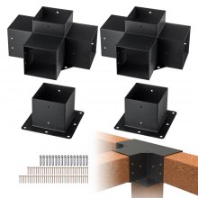 VEVOR Pergola Bracket Kit 6''x6'', 4pcs 4-Way Heavy Duty Corner Bracket Woodworks DIY Post Base Kit, Easy Installation Wooden Beams for Gazebos, Patio Pergolas, Log Cabin Outdoor Pergola Hardware