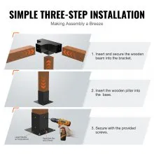 VEVOR Pergola Bracket Kit 4''x4'', 4pcs 4-Way Heavy Duty Corner Bracket Woodworks DIY Post Base Kit, Easy Installation Wooden Beams for Gazebos, Patio Pergolas, Log Cabin Outdoor Pergola Hardware