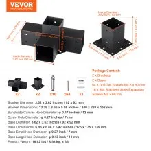 VEVOR Pergola Bracket Kit 4''x4'', 4pcs 4-Way Heavy Duty Corner Bracket Woodworks DIY Post Base Kit, Easy Installation Wooden Beams for Gazebos, Patio Pergolas, Log Cabin Outdoor Pergola Hardware