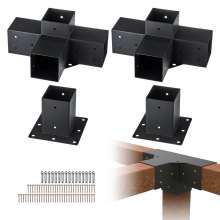VEVOR Pergola Bracket Kit 4''x4'', 4pcs 4-Way Heavy Duty Corner Bracket Woodworks DIY Post Base Kit, Easy Installation Wooden Beams for Gazebos, Patio Pergolas, Log Cabin Outdoor Pergola Hardware