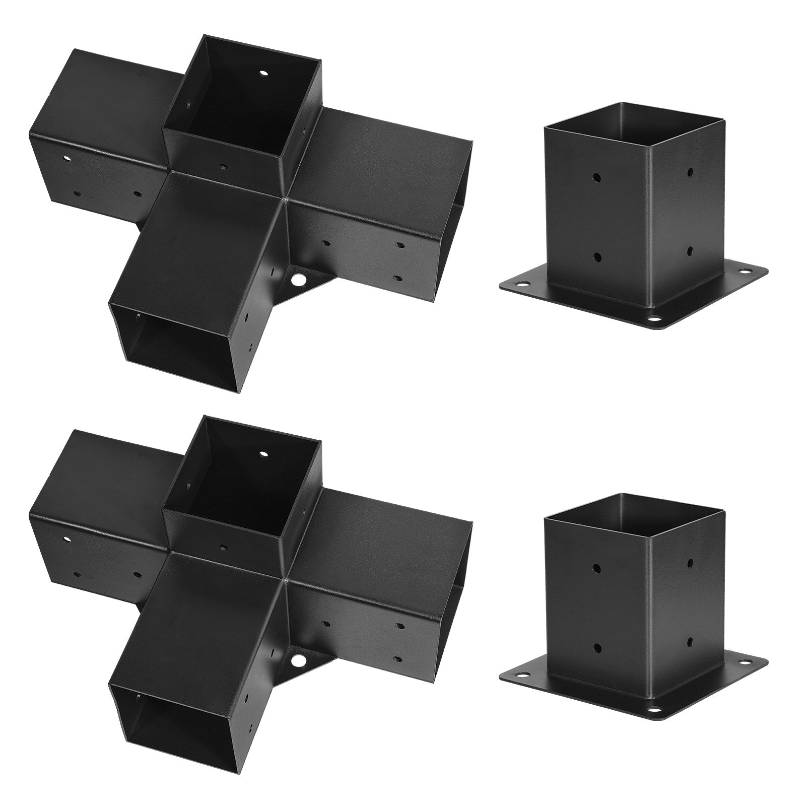 VEVOR Pergola Bracket Kit 4''x4''(Inner Size 3.6x3.6), 4pcs 4-Way Heavy Duty Corner Bracket Woodworks DIY Post Base Kit, Easy Installation Wooden Beams for Gazebos, Patio Pergolas, Log Cabin Outdoor