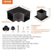 VEVOR Pergola Bracket Kit 6''x6'', 8pcs 3-Way Heavy Duty Corner Bracket Woodworks DIY Post Base Kit, Easy Installation Wooden Beams for Gazebos, Patio Pergolas, Log Cabin Outdoor Pergola Hardware