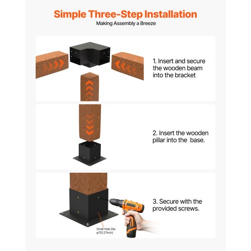 Pergola Brackets 4-Pack - 3-Way Corner Brackets & Post Bases For 4x4 Wood Beams