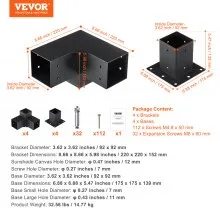 VEVOR Pergola Bracket Kit 4''x4'', 8pcs 3-Way Heavy Duty Corner Bracket Woodworks DIY Post Base Kit, Easy Installation Wooden Beams for Gazebos, Patio Pergolas, Log Cabin Outdoor Pergola Hardware