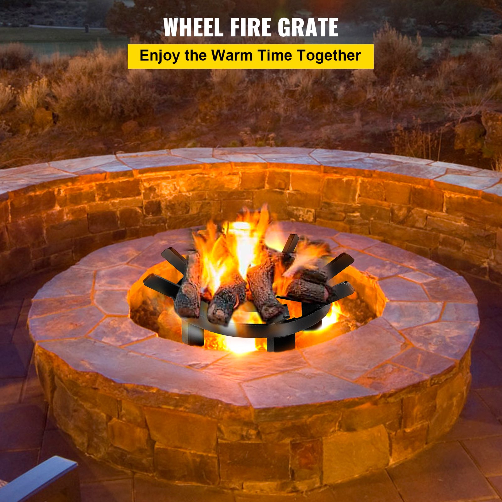 VEVOR 12in Fire Grate Log Grate ,Wagon Wheel Firewood Grates 8 Iron Bars, Fireplace Grates Burning Rack Holder 4 Legs for Indoor Chimney, Hearth Wood Stove and Outdoor Camping Fire Pit