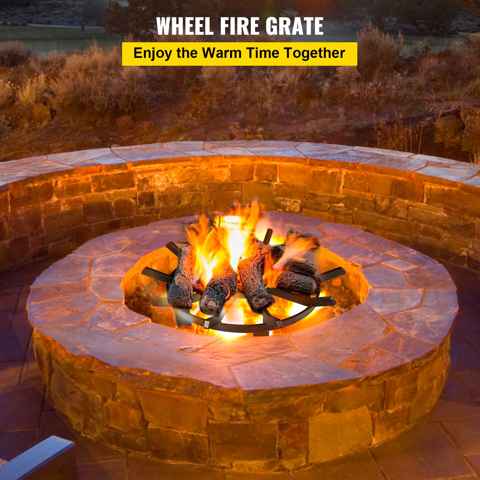VEVOR 20in Fire Grate Log Grate ,Wagon Wheel Firewood Grates 12 Iron Bars, Fireplace Grates Burning Rack Holder 4 Legs for Indoor Chimney, Hearth Wood Stove and Outdoor Camping Fire Pit