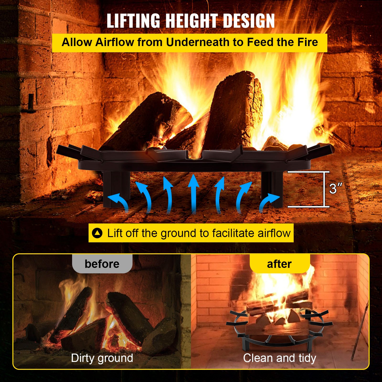Wheel Fire Grate Fire Pit Log Grate 24-Inch Fire Pit Grate Round Fire Pit Wheels