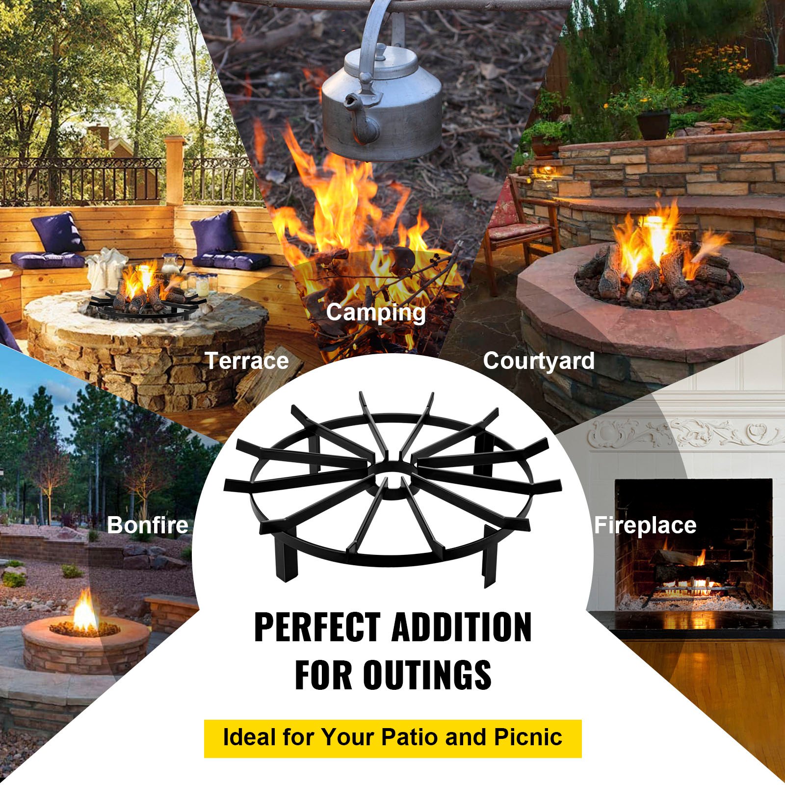 Wheel Fire Grate Fire Pit Log Grate 24-Inch Fire Pit Grate Round Fire Pit Wheels