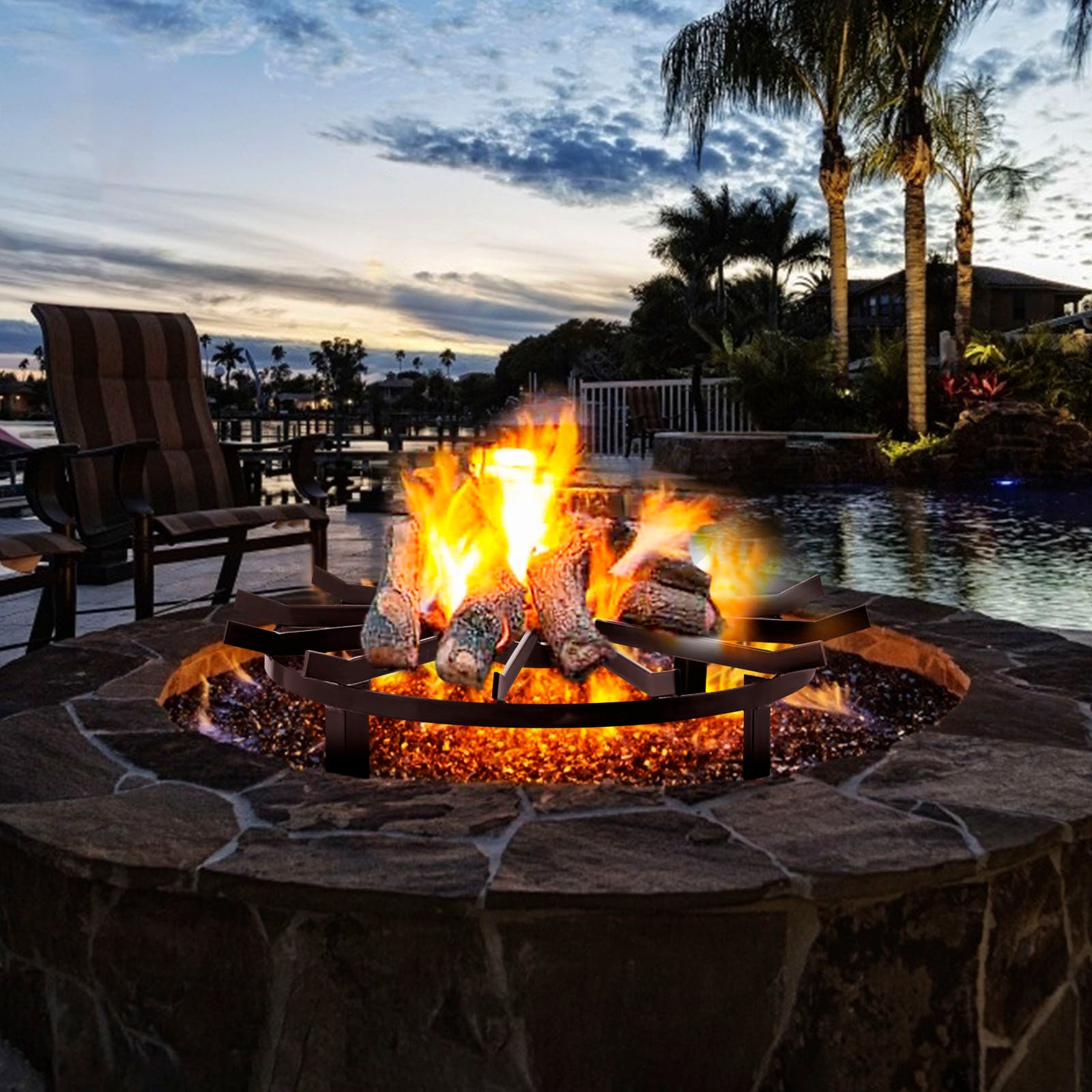 Wheel Fire Grate Fire Pit Log Grate 24-Inch Fire Pit Grate Round Fire Pit Wheels
