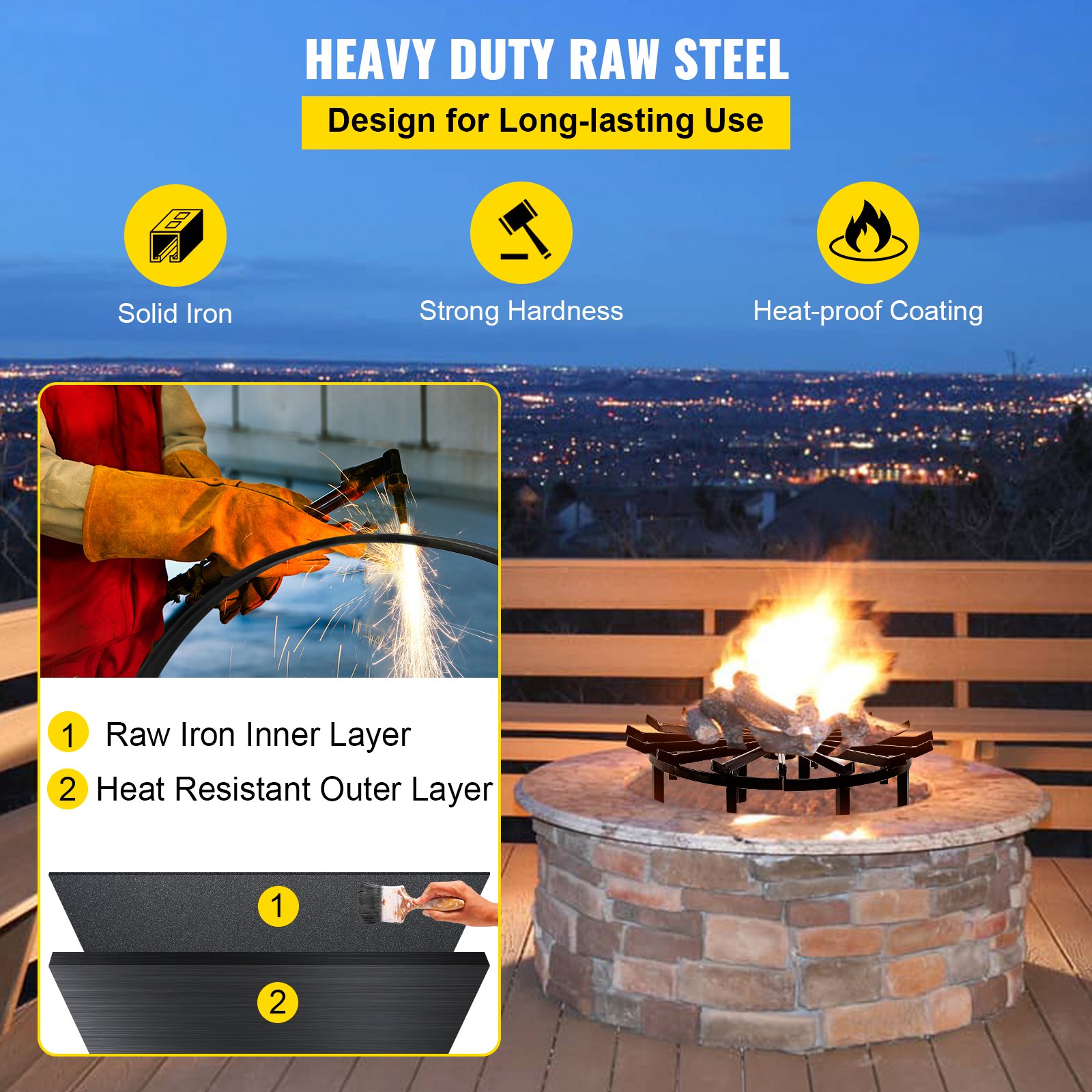 VEVOR 36in Fire Grate Log Grate ,Wagon Wheel Firewood Grates 16 Iron Bars, Fireplace Grates Burning Rack Holder 10 Legs for Indoor Chimney, Hearth Wood Stove and Outdoor Camping Fire Pit