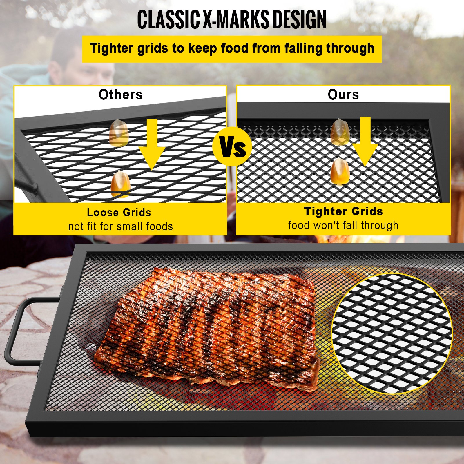 VEVOR Rectangle Cooking Grate Fire Pit Grill 40x15-inch Fire Pit Cooking Grate