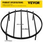 VEVOR Fire Pit Grate, Heavy Duty Iron Round Firewood Grate, Round Wood Fire Pit Grate 24\", Firepit Grate with Black Paint, Fire Grate with 4 Removable Legs for Burning Fireplace and Firepits