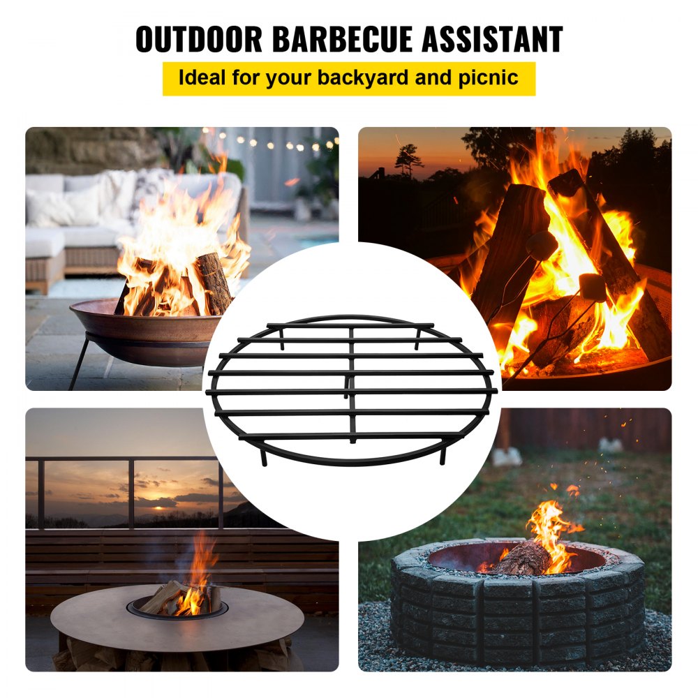 VEVOR Fire Pit Grate, Heavy Duty Iron Round Firewood Grate, Round Wood Fire Pit Grate 30", Firepit Grate with Black Paint, Fire Grate with 5 Removable Legs for Burning Fireplace and Firepits