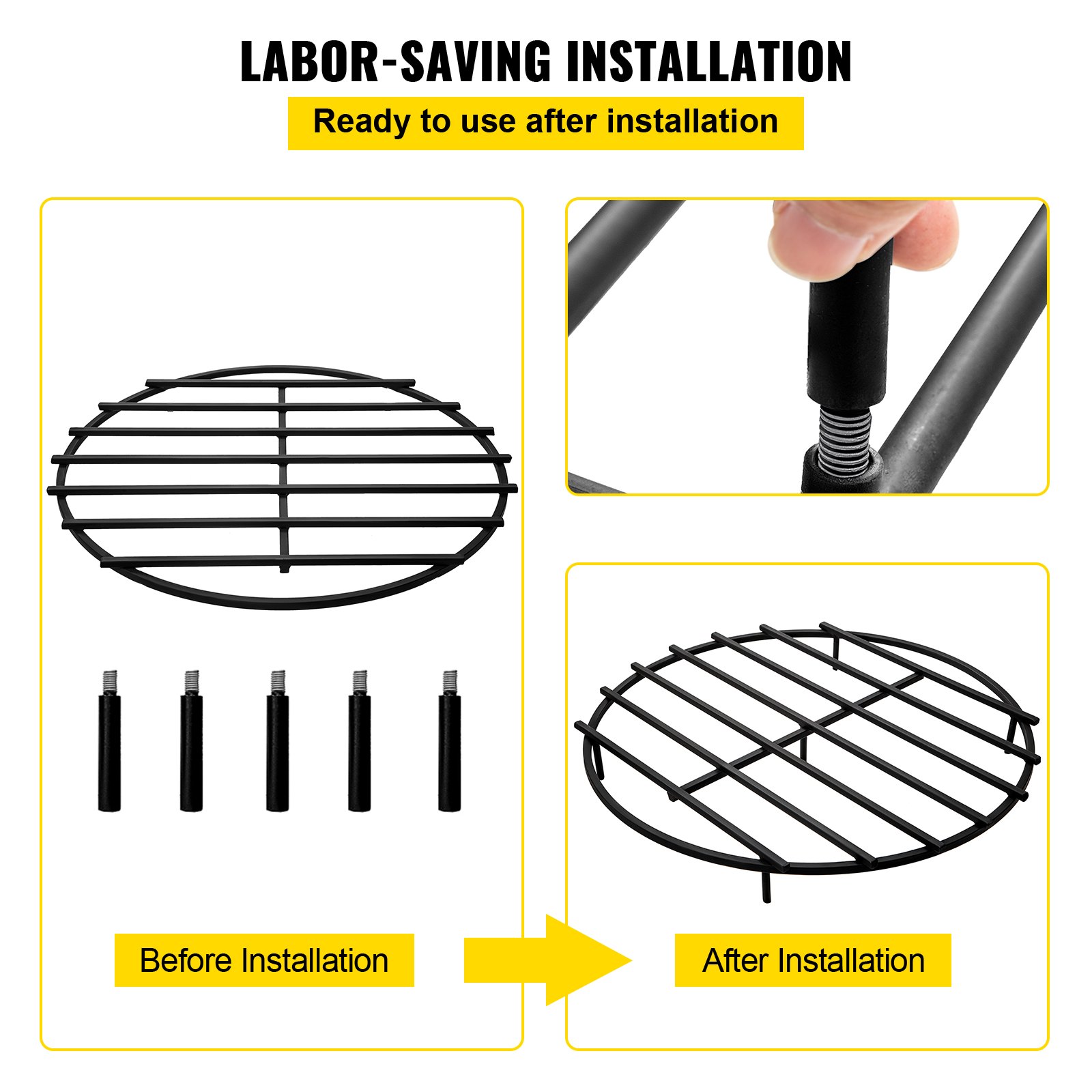 VEVOR Fire Pit Grate, Heavy Duty Iron Round Firewood Grate, Round Wood Fire Pit Grate 30", Firepit Grate with Black Paint, Fire Grate with 5 Removable Legs for Burning Fireplace and Firepits