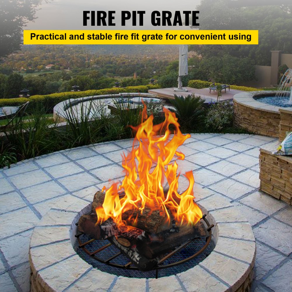 VEVOR Fire Pit Grate, Heavy Duty Iron Round Firewood Grate, Round Wood Fire Pit Grate 36", Firepit Grate with Black Paint, Fire Grate with 9 Removable Legs for Burning Fireplace and Firepits