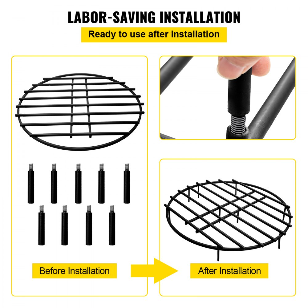 VEVOR Fire Pit Grate, Heavy Duty Iron Round Firewood Grate, Round Wood Fire Pit Grate 36", Firepit Grate with Black Paint, Fire Grate with 9 Removable Legs for Burning Fireplace and Firepits