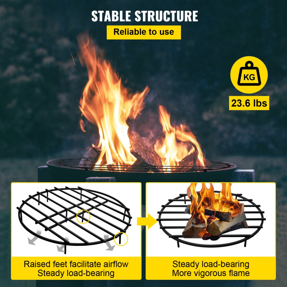 VEVOR Fire Pit Grate, Heavy Duty Iron Round Firewood Grate, Round Wood Fire Pit Grate 36", Firepit Grate with Black Paint, Fire Grate with 9 Removable Legs for Burning Fireplace and Firepits