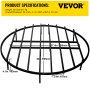 VEVOR Fire Pit Grate, Heavy Duty Iron Round Firewood Grate, Round Wood Fire Pit Grate 36", Firepit Grate with Black Paint, Fire Grate with 9 Removable Legs for Burning Fireplace and Firepits