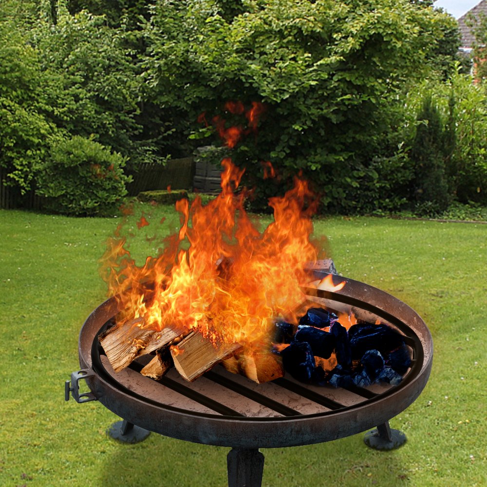 VEVOR Rejilla para hoguera, rejilla redonda de hierro resistente para leña, rejilla redonda de madera para hoguera de 19 pulgadas, rejilla para hoguera con pintura negra, rejilla para fuego con 4 patas redondas extraíbles para quemar chimeneas y hogueras
