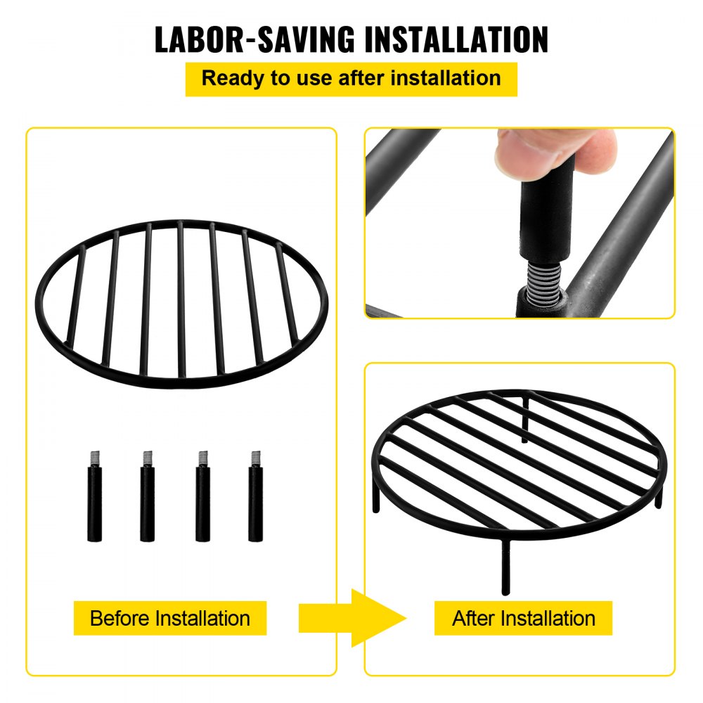 VEVOR Fire Pit Grate, Heavy Duty Iron Round Firewood Grate, Round Wood Fire Pit Grate 22", Firepit Grate with Black Paint, Fire Grate with 4 Removable Round Legs for Burning Fireplace and Firepits