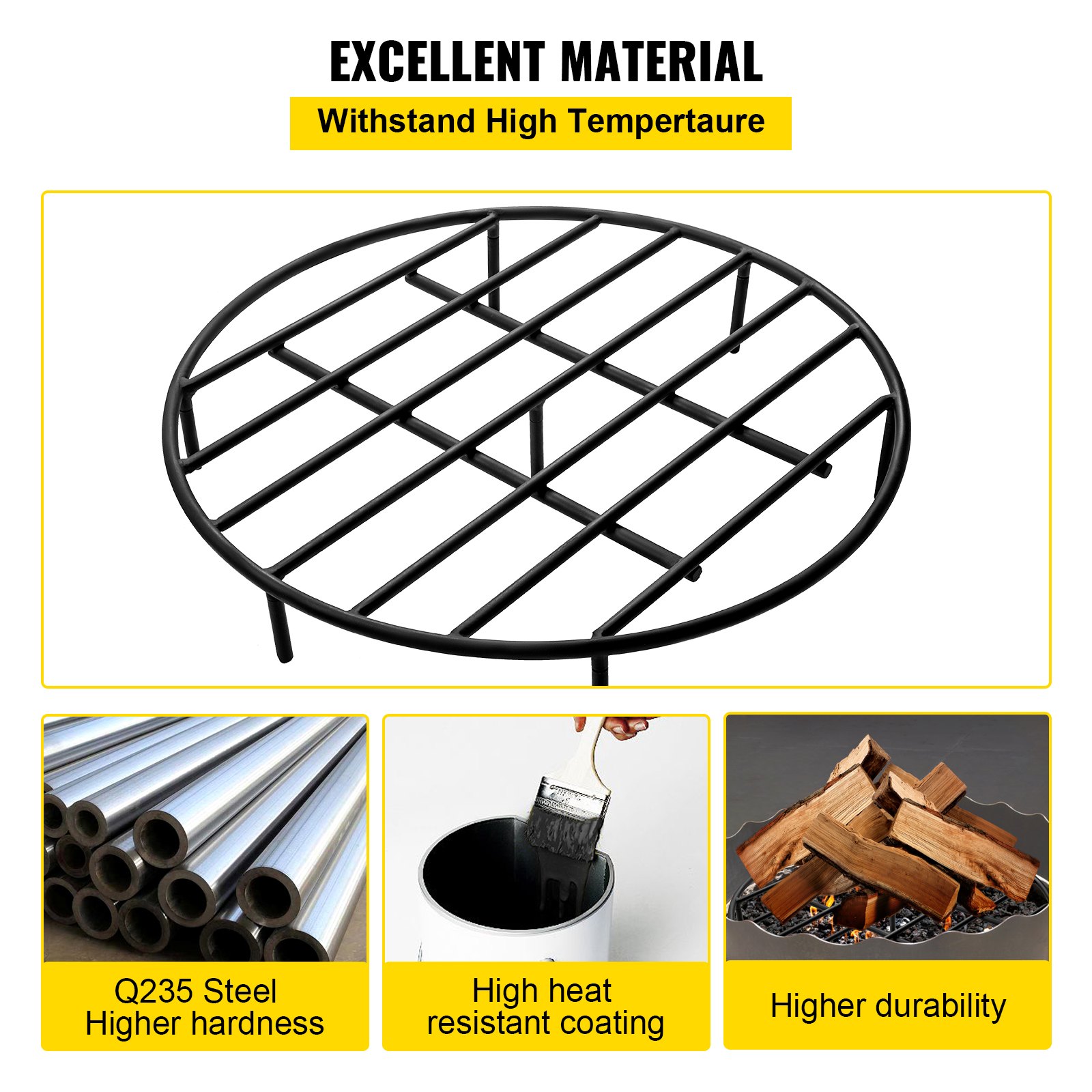 VEVOR Fire Pit Grate, Heavy Duty Iron Round Firewood Grate, Round Wood Fire Pit Grate 30", Firepit Grate with Black Paint, Fire Grate with 7 Removable Round Legs for Burning Fireplace and Firepits