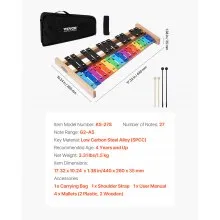VEVOR Glockenspiel Xylophone, 27 Notes, Professional Xylophone Percussion Instrument, with Colorful Metal Keys, Includes 4 Mallets, Carrying Bag, Beginner Musical Instrument Kit for Adults and Kids