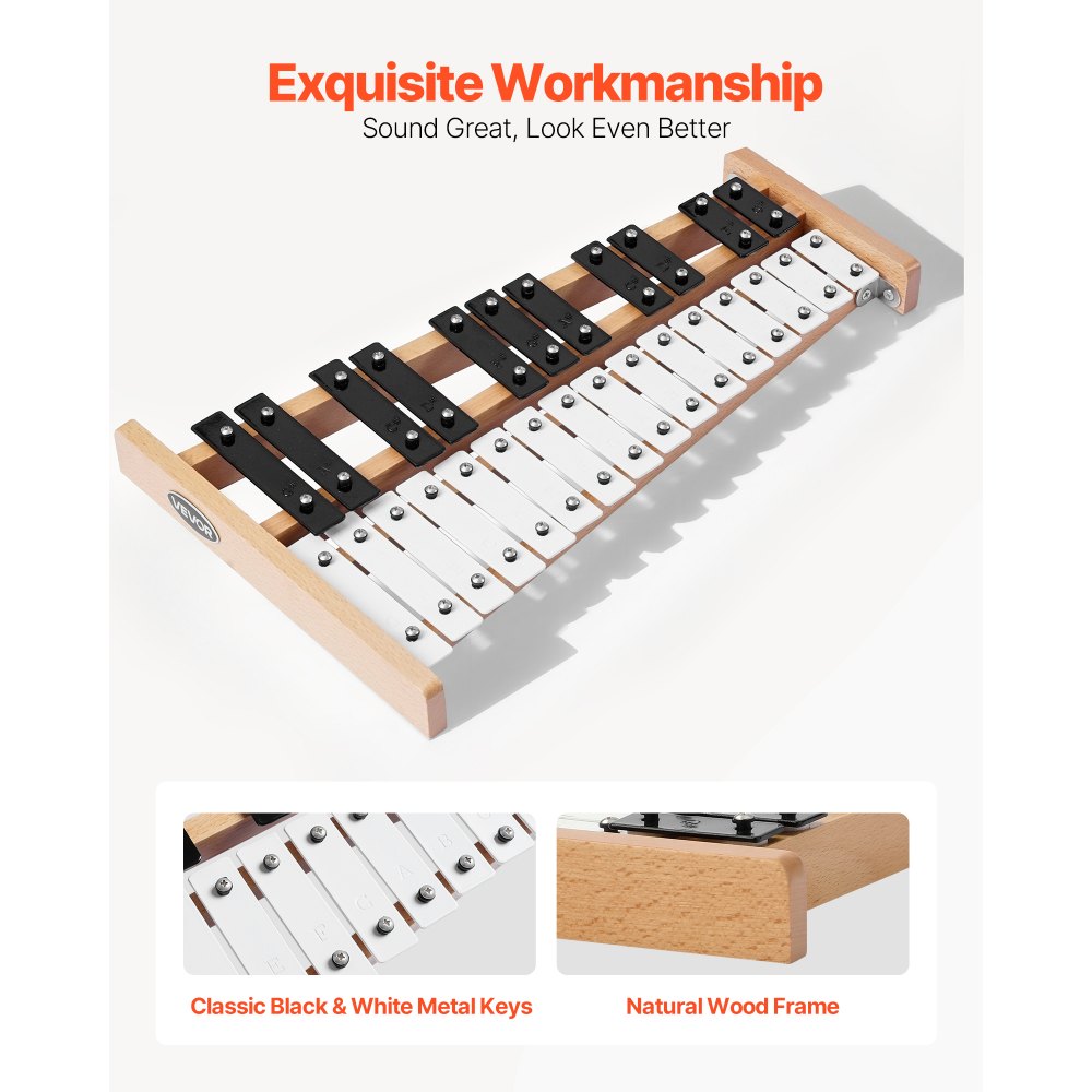 VEVOR Glockenspiel Xylophone, 27 Notes, Professional Xylophone Percussion Instrument, with Metal Keys, Includes 4 Mallets, Carrying Bag, Beginner Musical Instrument for Adults and Kids Music Teaching