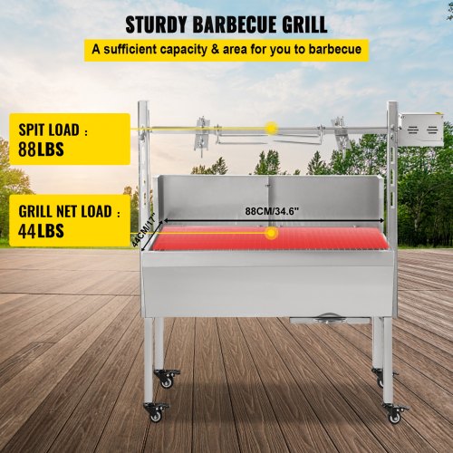 VEVOR Rotisserie Grill 132 LBS BBQ Rotisserie Grill Roaster with Baffle Charcoal Spit Roast Machine 25W Charcoal Bearing Lamb Spit Roaster Hog Roasting Machine For Outdoor Picnic Camping