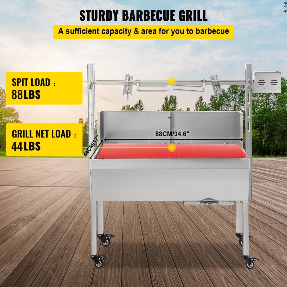 VEVOR Rotisserie Grill 60 KG/132 LBS BBQ Rotisserie Grill Roaster with Baffle Charcoal Spit Roast Machine 25W Charcoal Bearing Lamb Spit Roaster Hog Roasting Machine For Outdoor Picnic Camping
